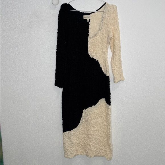 New Mara Hoffman Amy Popcorn Midi Dress Black/ Cream Large - Picture 2 of 16